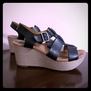 Clarks black leather wedge